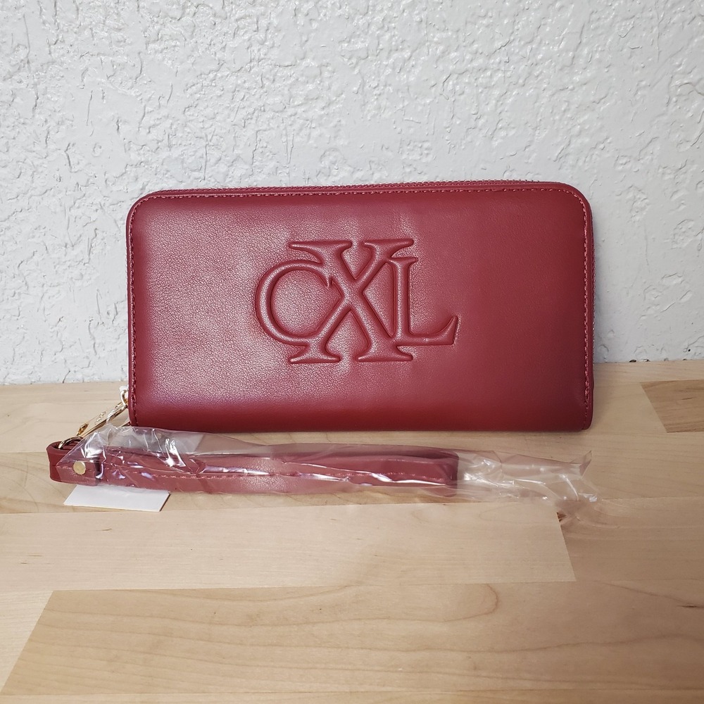 CXL by CHRISTIAN LACROIX Porte Embossed Logo Zip Around Wallet Wrist Strap Red